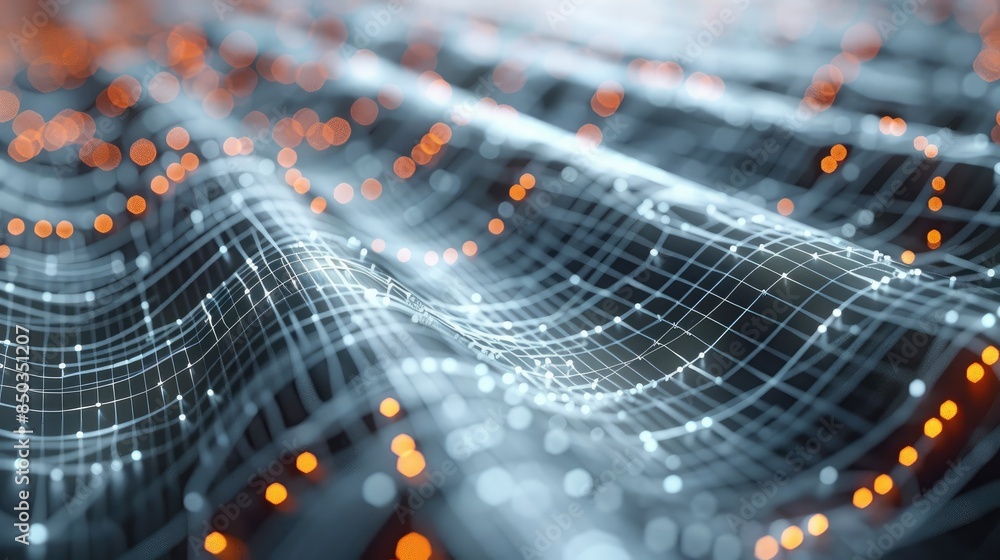 Fototapete Blockchain technology abstract background with interconnected nodes and data streams, representing the secure and transparent nature of digital transactions. Generative AI.