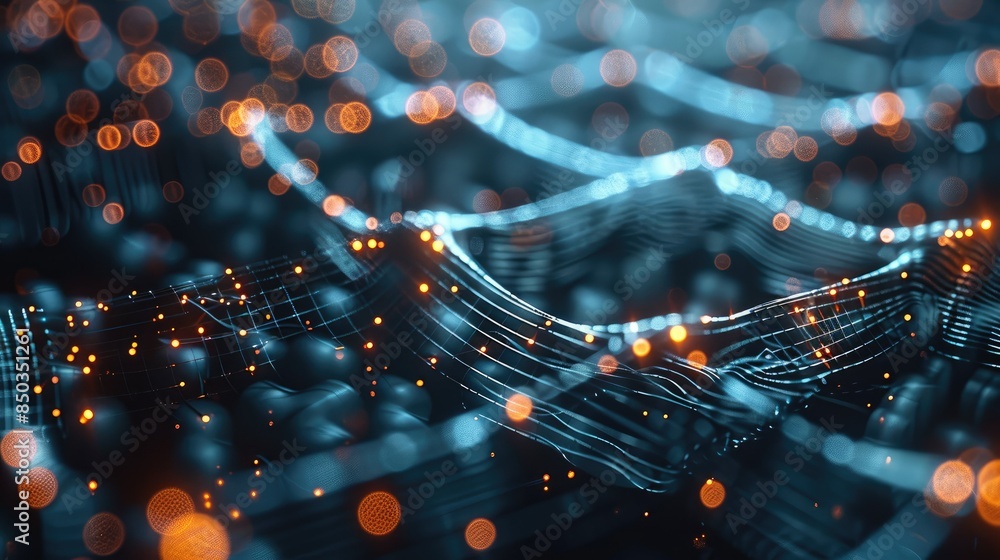 Fototapete Blockchain technology abstract background with interconnected nodes and data streams, representing the secure and transparent nature of digital transactions. Generative AI.