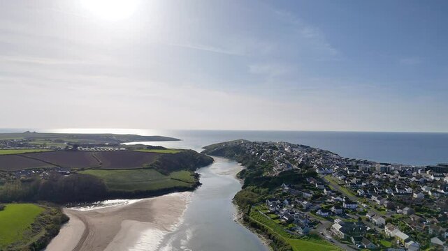 River Gannel and tidal estuary between Newquay town and the village of Crantock in Cornwall, UK