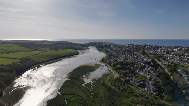 River Gannel and tidal estuary between Newquay town and the village of Crantock in Cornwall, UK