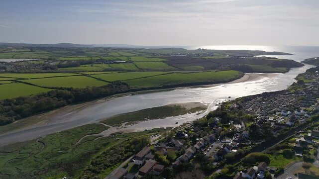 River Gannel and tidal estuary between Newquay town and the village of Crantock in Cornwall, UK