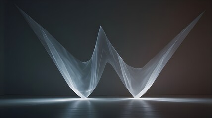 White Fabric Sculpture Installation in a Dark Room