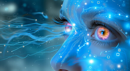 Digital Eye Close-Up With Glowing Lines and Circles