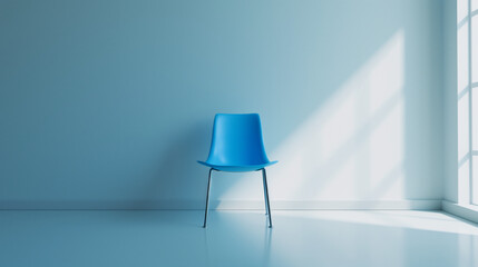 light blue chair in empty white room