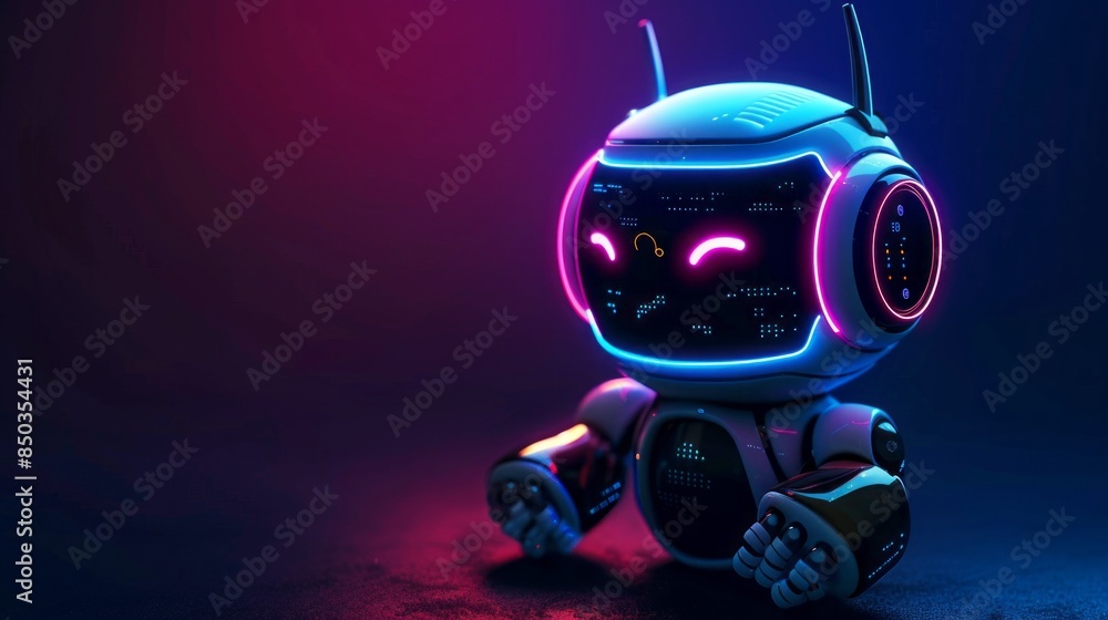 Poster a robot with glowing eyes and a smile on its face