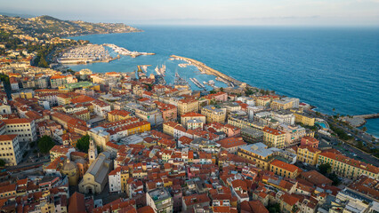 Aerial of Sanremo Italy Liguria Italian coastline town famous for its own music festival 