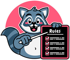 A Cartoon Raccoon Carrying a Rule Board