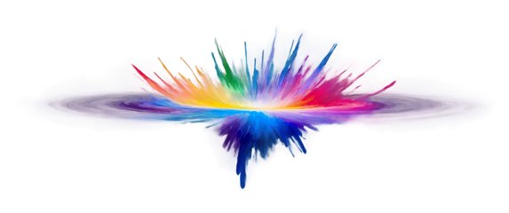 Multi-hued color explosion radiates outwards on a white background in this striking transparent png
