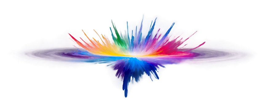 Multi-hued color explosion radiates outwards on a white background in this striking transparent png