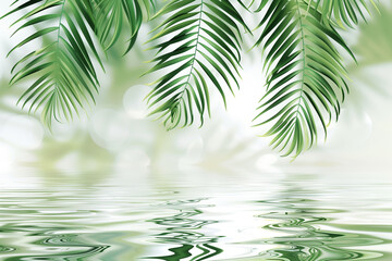 Fototapeta premium palm leaves on rippling water background, palm leaf shadows and water reflections
