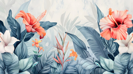 tropical leaf and flower