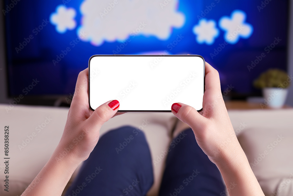 Poster holding a phone mockup horizontally, showcasing an isolated display for game promotion. ideal for ga