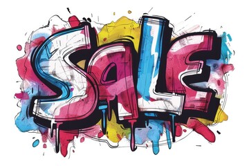 Colorful Graffiti-Style Sale Sign for Bold Promotions
