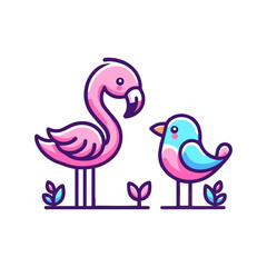 Obraz premium cute flamingo and bird icon character
