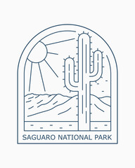 Saguaro desert national park big cactus illustration for t shirt badge sticker artwork