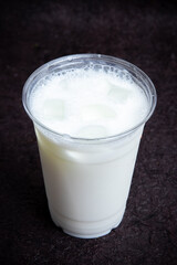 Glass cup of Turkish traditional drink ayran , kefir or buttermilk made from yogurt also known as Lassi, healthy food.