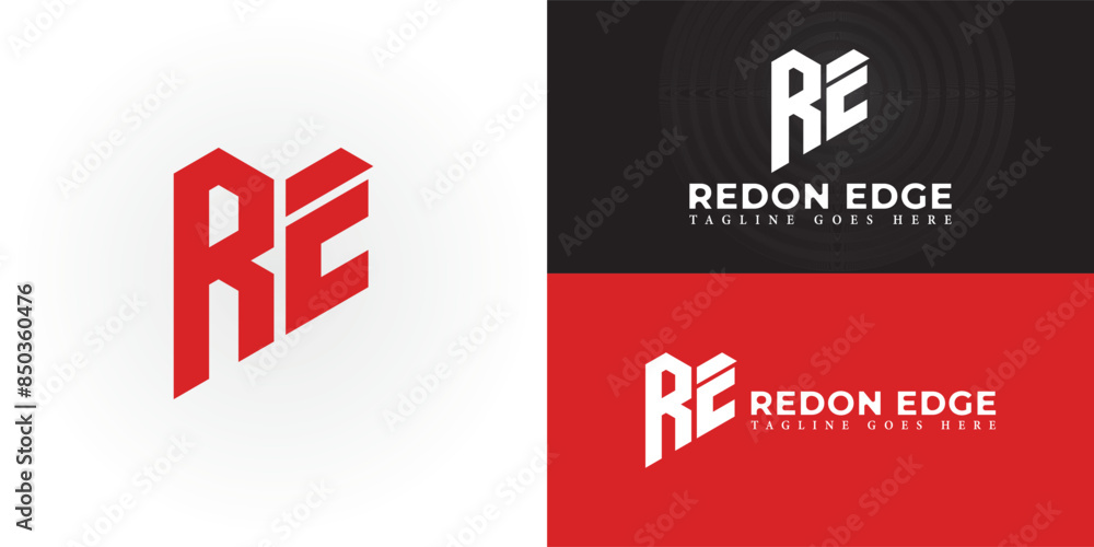 Poster abstract initial letters re or er logo in red color isolated on multiple background colors. the logo
