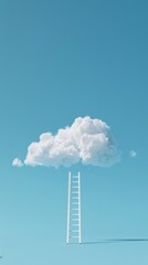 Background of Copy Space. White Cloud and Ladder on Soft Blue Background