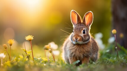 Obraz premium cute animal pet rabbit or bunny smiling and laughing isolated with copy space for easter background, rabbit, animal, pet, cute, fur, ear, mammal, background, celebration, generate by AI