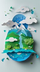 Naklejka premium Ecology and world water day, Saving water and world Environment day, environmental protection and save earth water, Paper art
