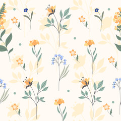 Seamless pattern with flowers and branches in vector.	