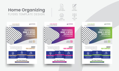 Results-driven organizing service flyer for home & office organizer business event marketing. Modern colourful simple flyer design layout. Vol - 30