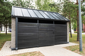 Enclosed Wooden Trash Bin Shelter