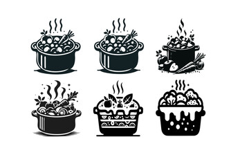 vector icons for set of one-pot meals 