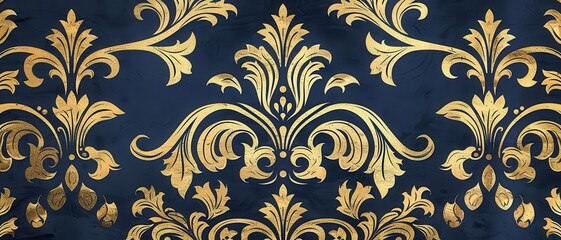 Elegant damask pattern in gold and navy