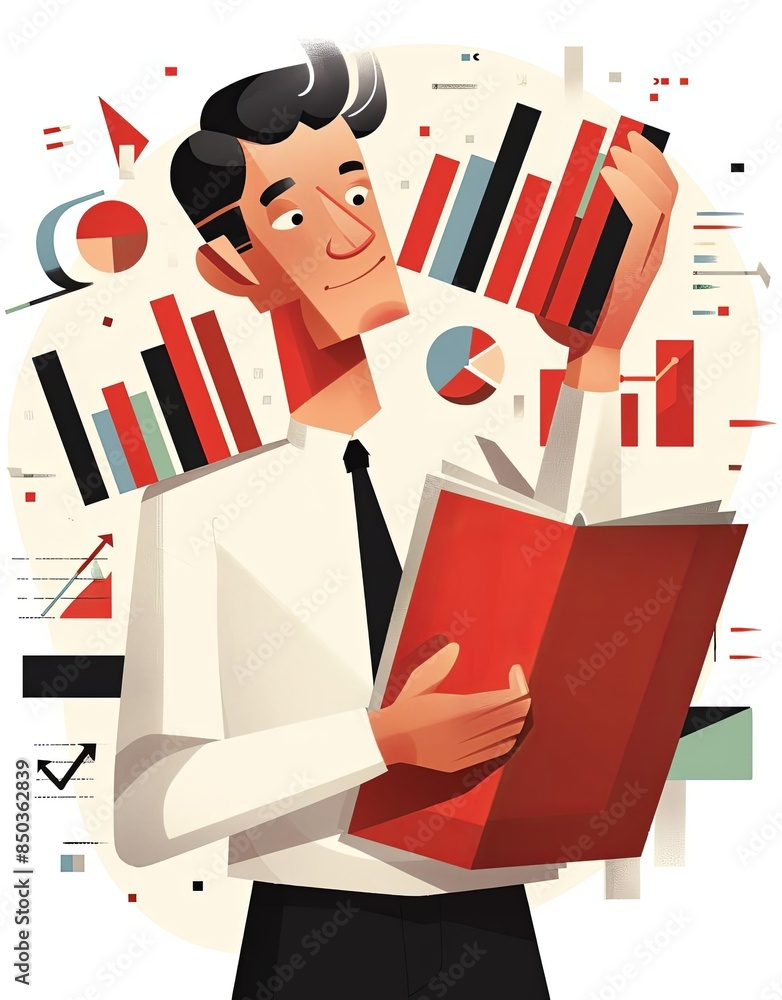 Poster businessman analyzing data with graphs