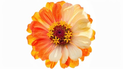 Underside view of two tone zinnia with white backdrop
