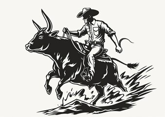 Black and White Rodeo Bull and Bear Illustration

