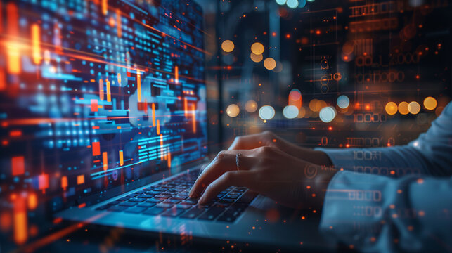 Person using a laptop displaying an AI-powered interface on the screen. Concept of technology use, AI assistant, and integration of AI in daily life.