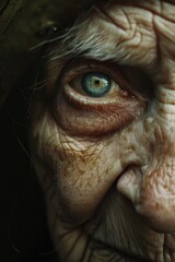 Close-Up of Elderly Person's Eye Capturing Deep Reflection and Wrinkles