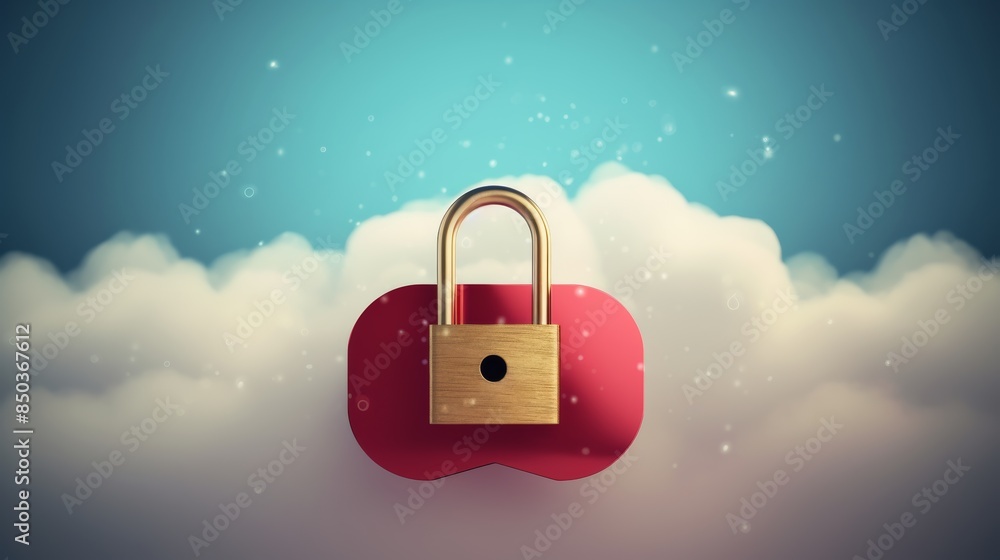 Poster a padlock secured around a cloud storage icon, illustrating the protection of data stored in the cloud.