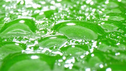 Zoom in: Behold a vibrant leaf cloaked in myriad water droplets. Each droplet mirrors light,...