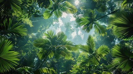 Obraz premium Amazon canopy. Variations of foliage. low angle view. Generative AI.