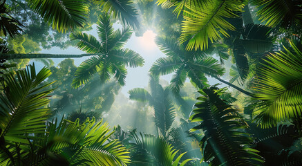 Amazon canopy. Variations of foliage. low angle view. Generative AI.