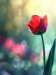 Obraz premium Beautiful red tulip flower with blur copy space for spring season 