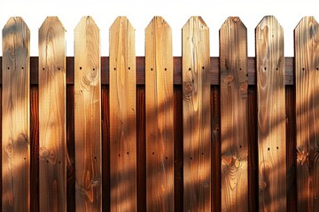Rustic wooden fence with sunlight and shadows, creating a classic and natural outdoor barrier in a garden setting, Generative AI