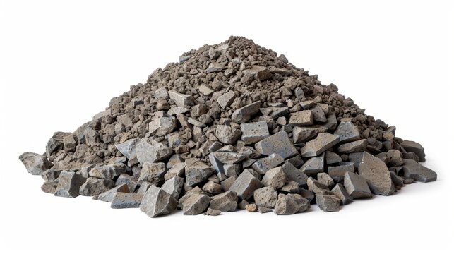Pile of broken concrete debris isolated on white background