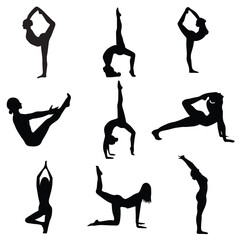 Fototapeta premium Vector women various yoga poses silhouettes vector pack