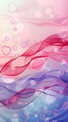 Abstract background with gentle waves and heart shapes in pink and purple colors