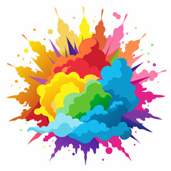 Multicolor powder explosion on White background. Colored cloud. Colorful dust explode. Paint Holi.