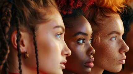 Obraz premium A diverse group of women with different skin tones and types, celebrating beauty and diversity