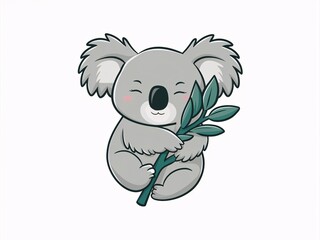 Fototapeta premium Hugging Koala Bear on Eucalyptus Branch, White Background