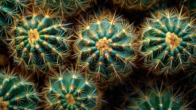 Close-up of a cactus with sharp thorns, the cactus is a succulent plant that stores water in its stem