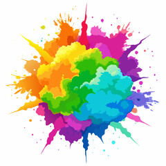 Multicolor powder explosion on White background. Colored cloud. Colorful dust explode. Paint Holi.
