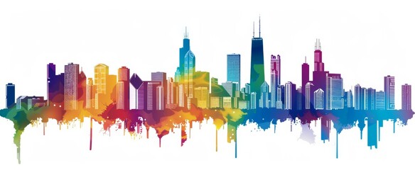 Colorful rainbow gradient skyline of Chicago cityscape illustration