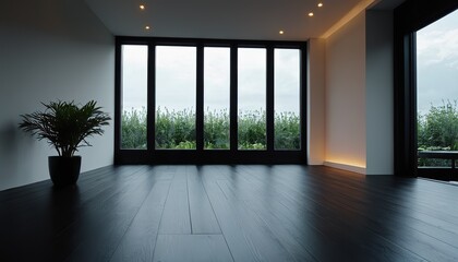 Obraz premium black poster in living room interior on empty dark wall background design